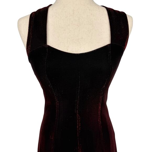 VTG 80s Women's Red Black Sparkly Two Toned Maurices A Line Maxi Prom Dress 7/8 - Picture 2 of 12